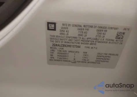 2017 Chevrolet Equinox Lt из США, поврежденный, VIN 2GNALCEK3H6107044